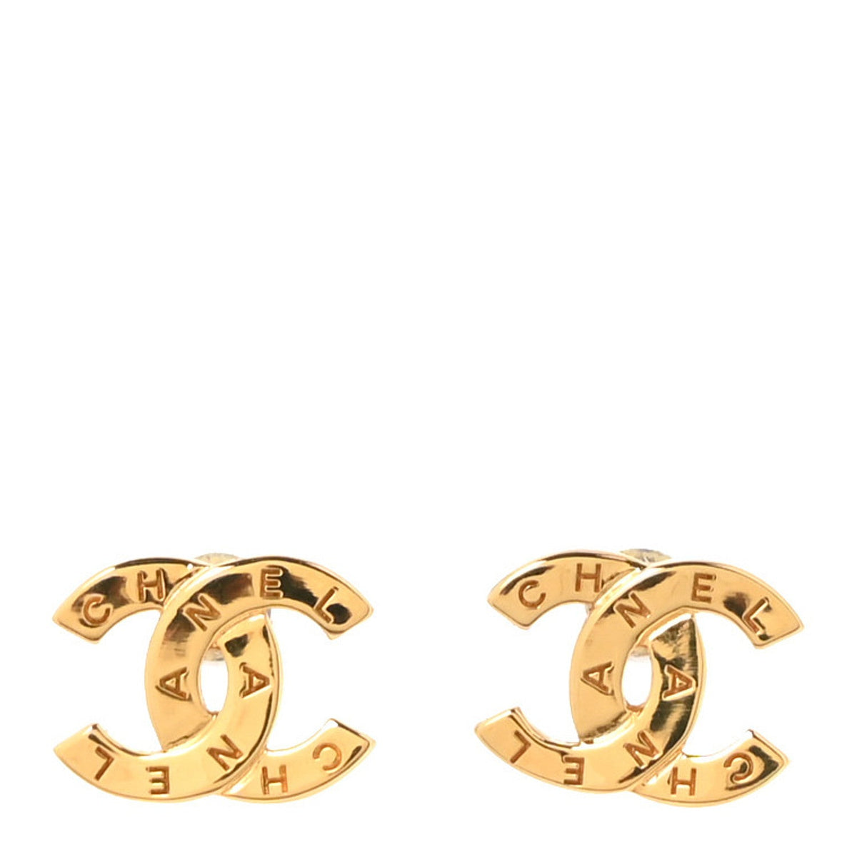 Metal CC Paris Button Stud Earrings Gold