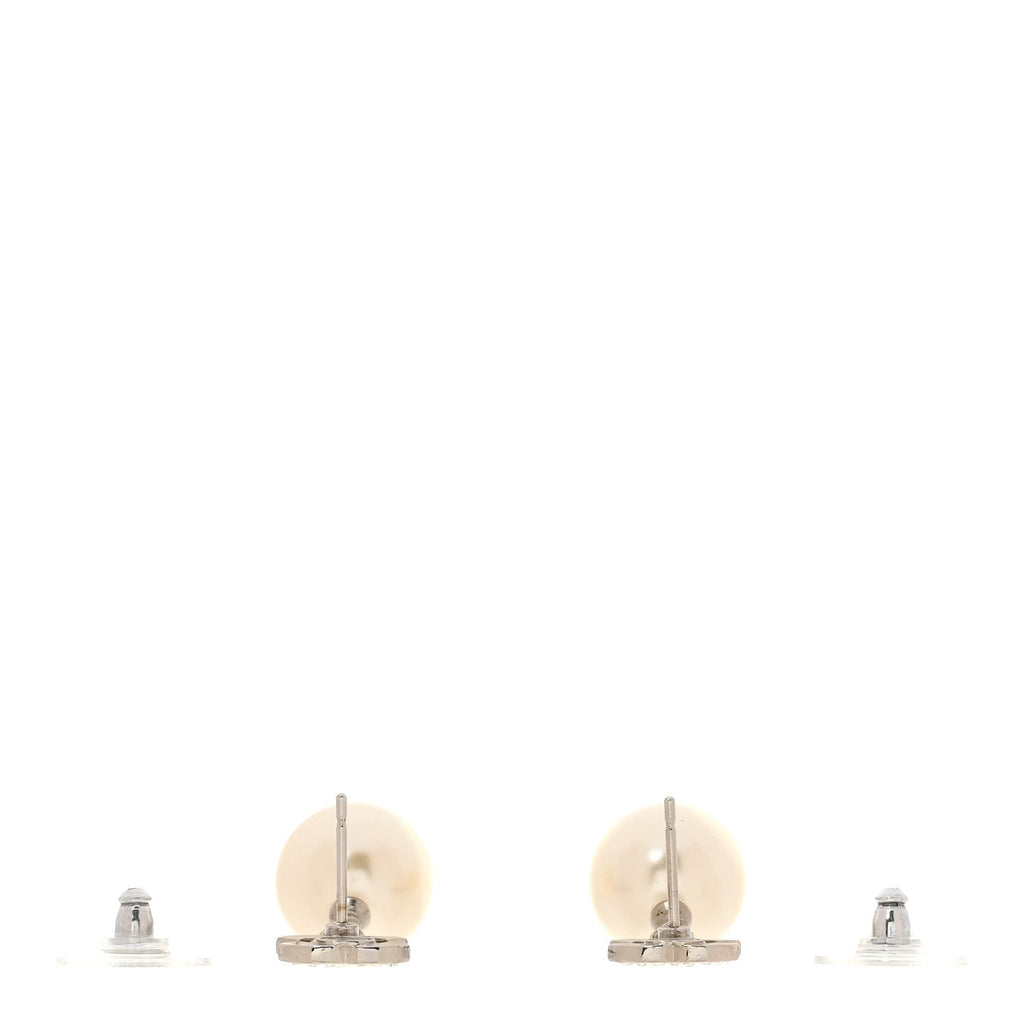 Crystal Pearl CC Drop Earrings Silver