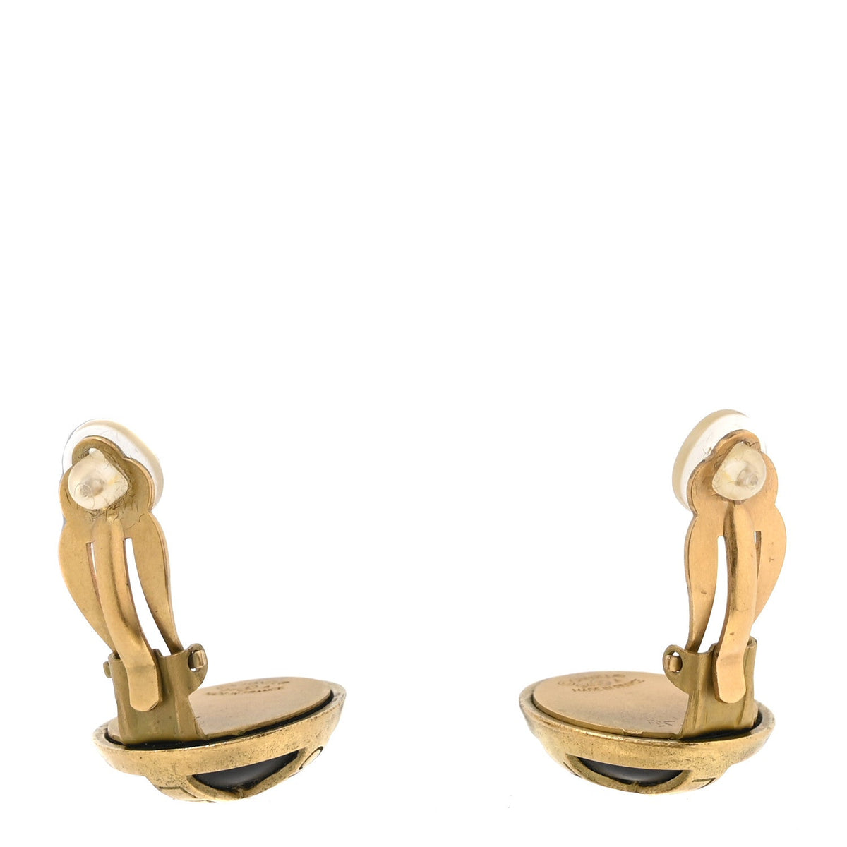 Enamel CC Logo Round Clip On Earrings Black Gold