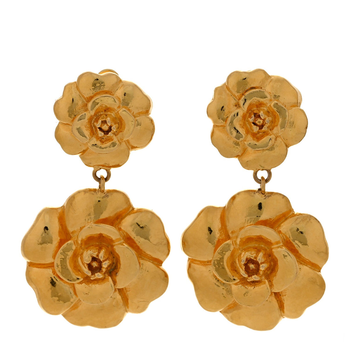 Camellia CC Clip On Drop Earrings Gold