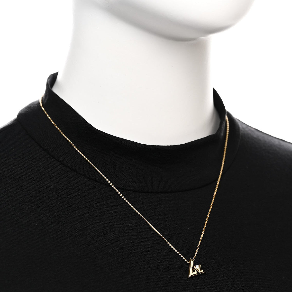 18K Yellow Gold Diamond Small LV Volt One Pendant Necklace