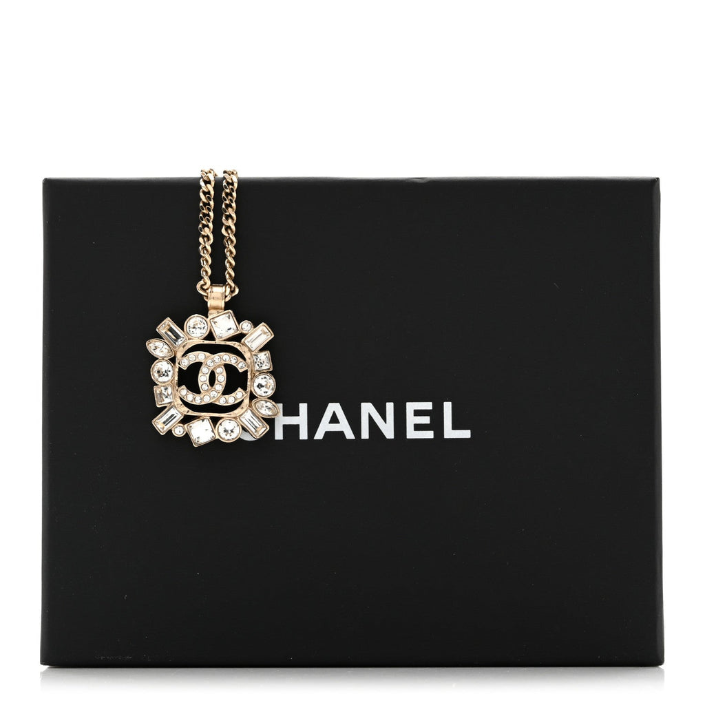 Crystal Baguette CC Necklace Gold