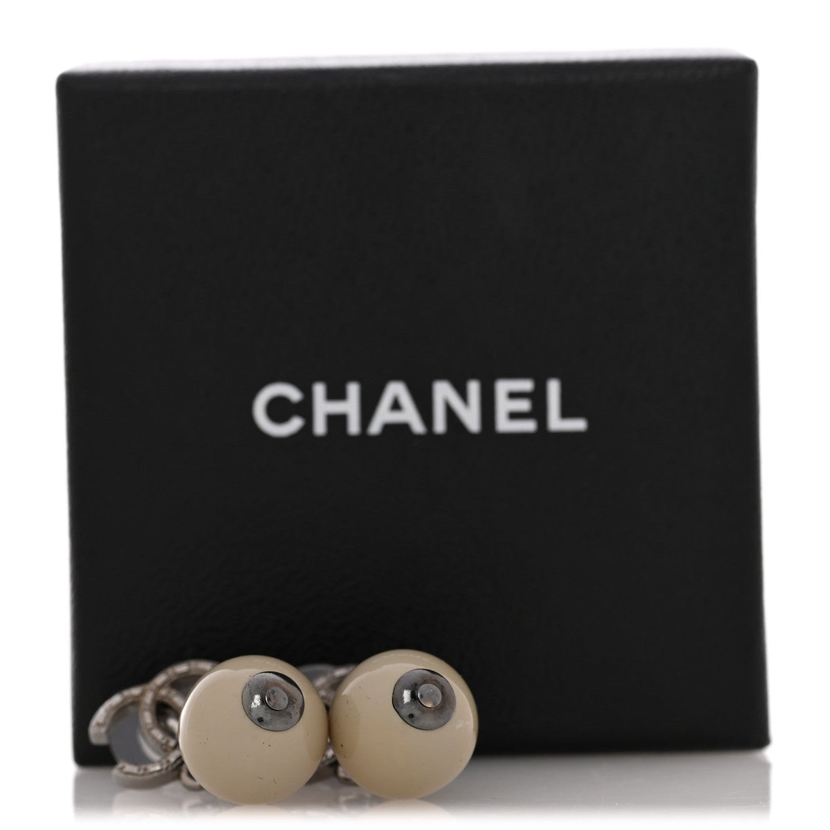 Crystal Bead CC Drop Earrings Ruthenium Grey