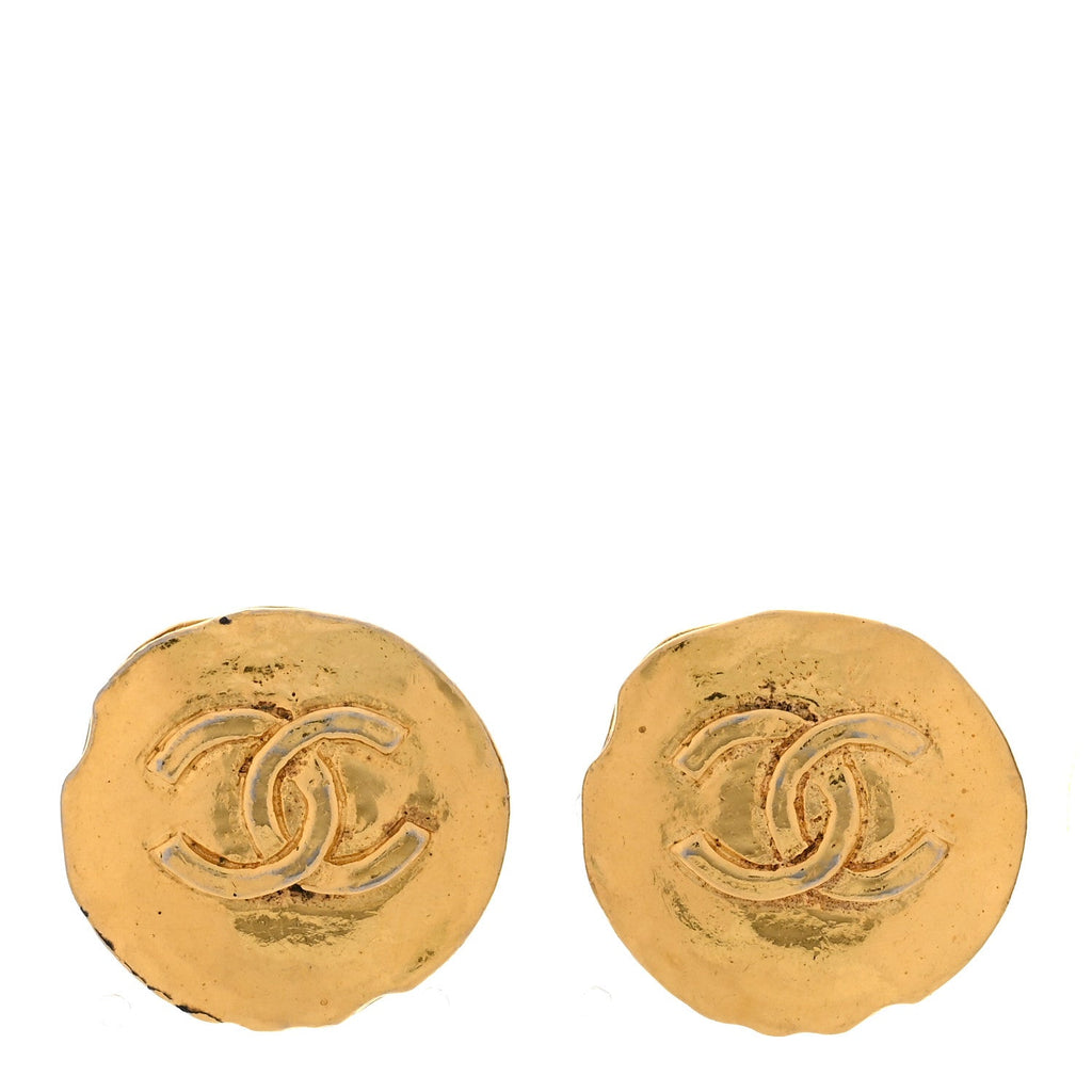 Round CC Clip On Earrings Gold