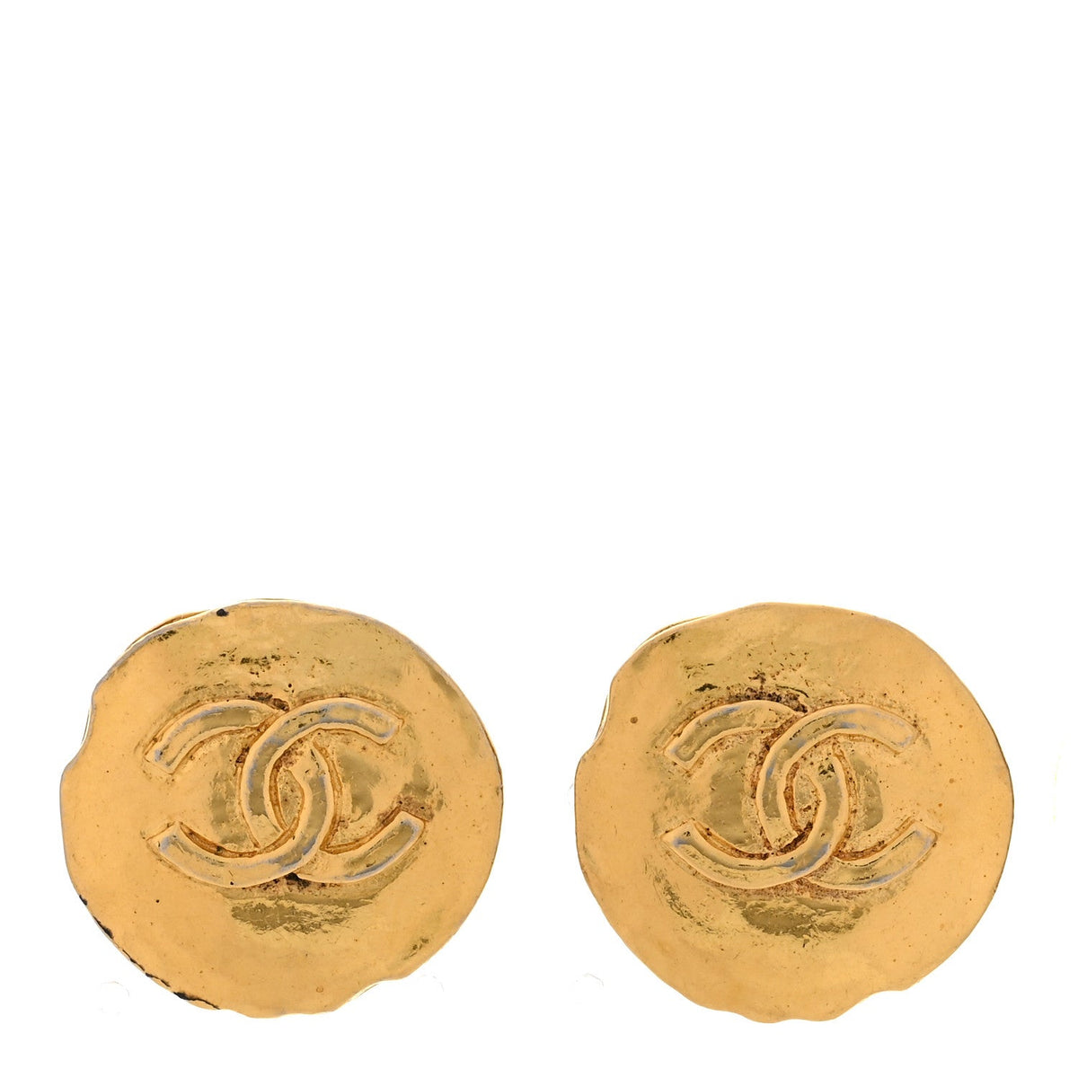 Round CC Clip On Earrings Gold