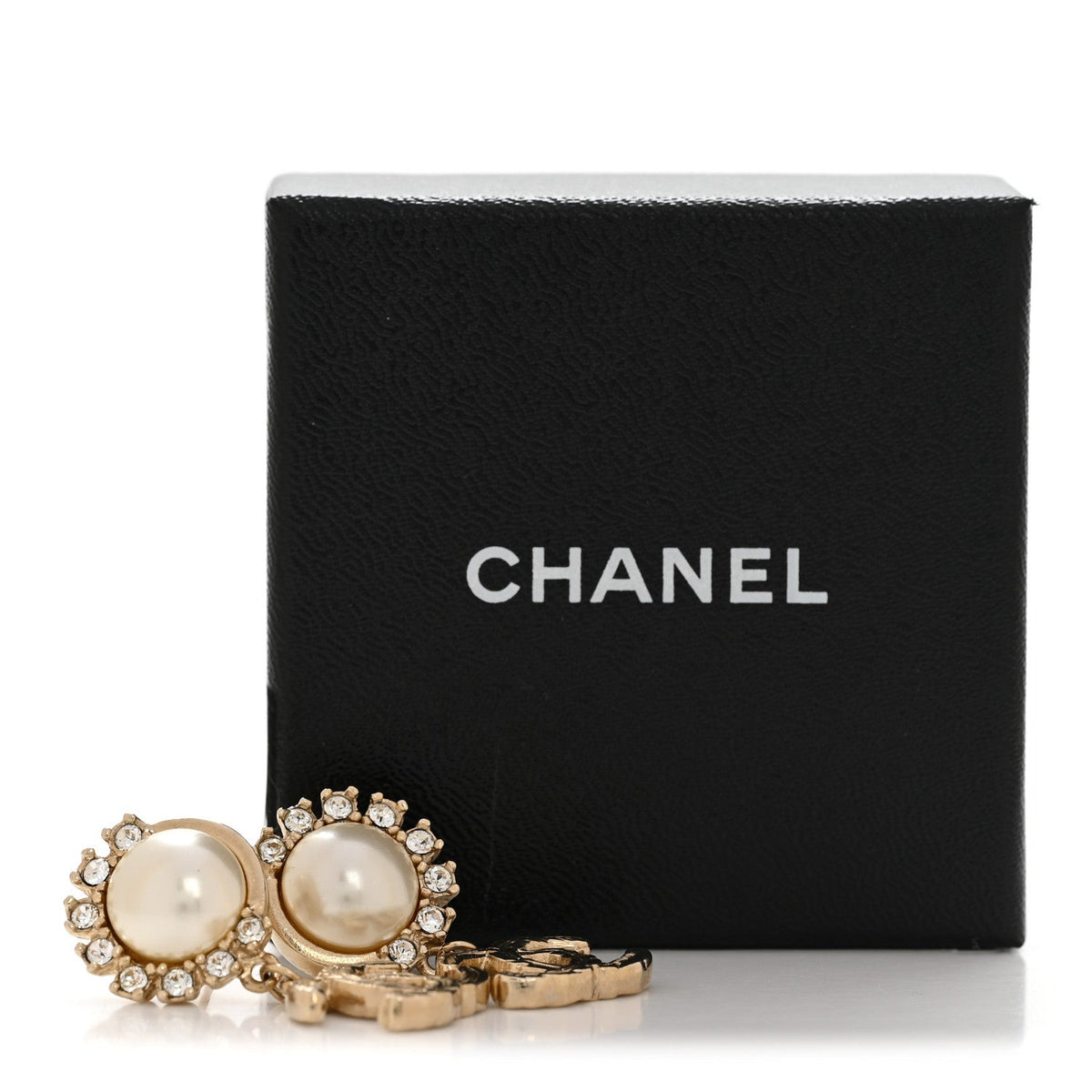 Metal Crystal Pearl CC Feather Earrings Gold