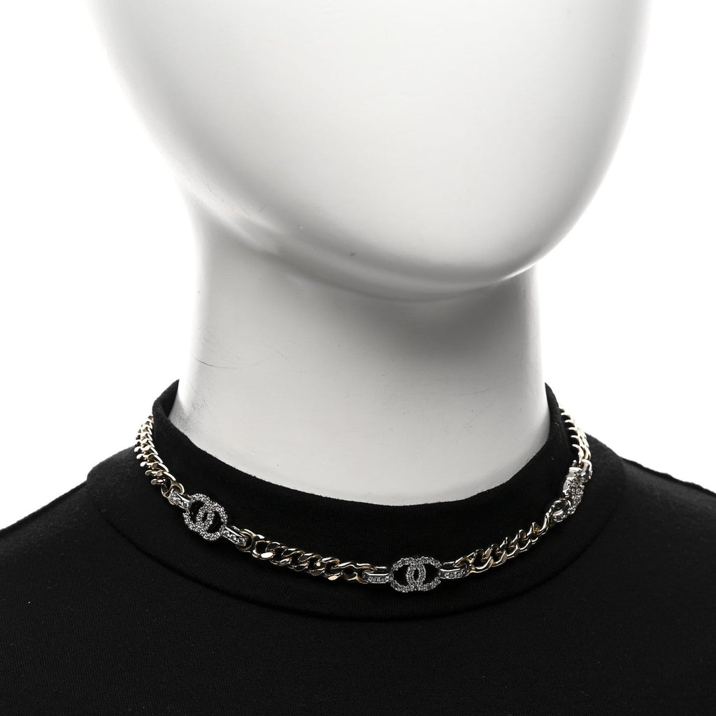 Crystal CC Chain Links Choker Necklace Gold