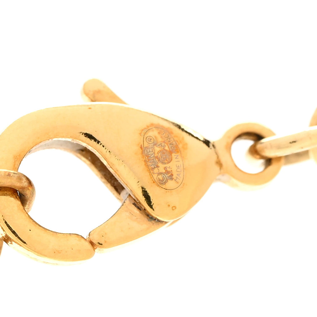 Metal Lambskin Chain CC Bow Necklace Black Gold