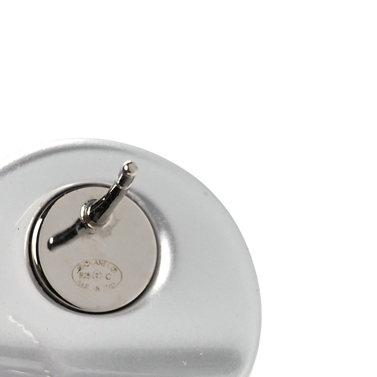 Resin Metal CC Stud Earrings Silver Pearly White