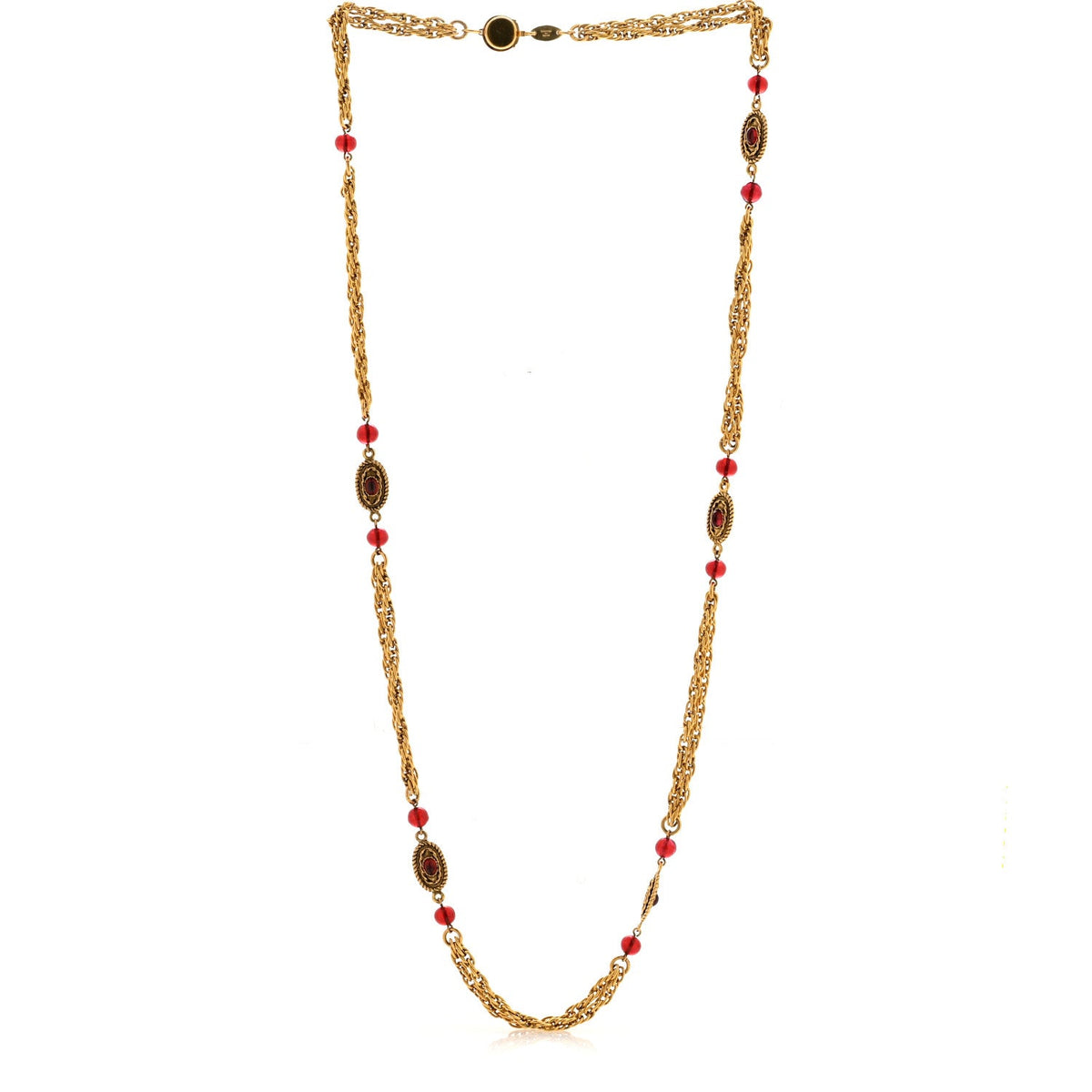 Gripoix Chicklet Sautoir Necklace Gold Red