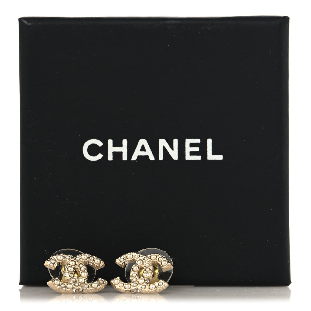 Metal Graduated Pearl Crystal CC Earrings Light Gold
