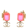 Metal Crystal CC Earrings Gold Pink
