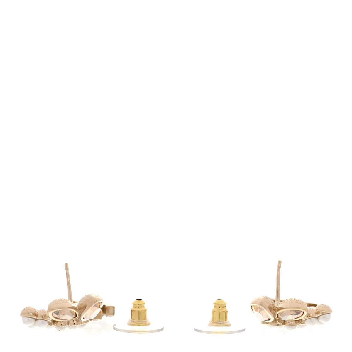 Pearl Crystal Drop CC Earrings Gold White