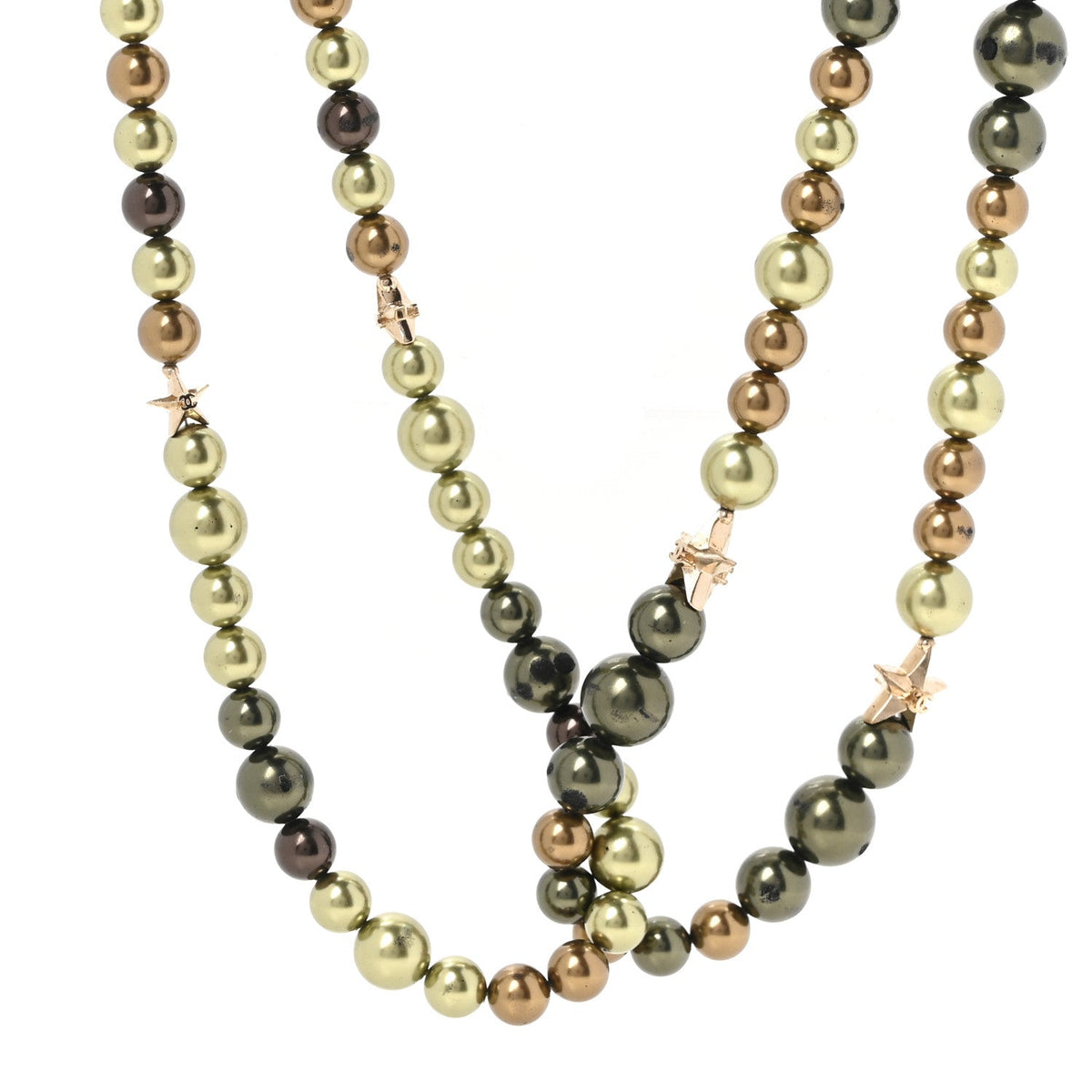 Pearl Star CC Multi Strand Long Necklace Green Gold