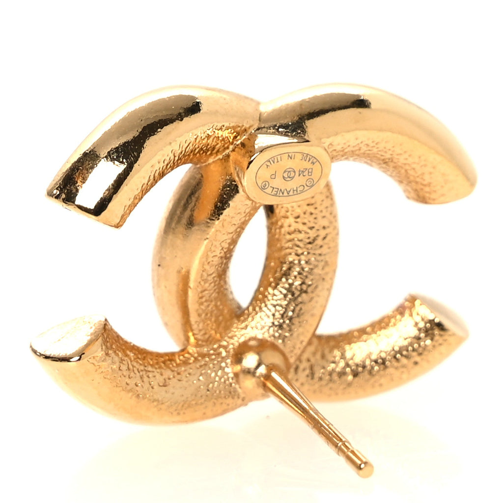 Enamel CC Logo Earrings Gold Black White