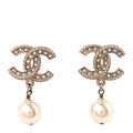 Crystal Pearl CC Drop Earrings Gold