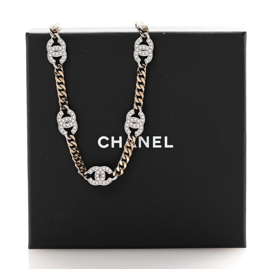 Crystal Chain CC Link Choker Gold Silver
