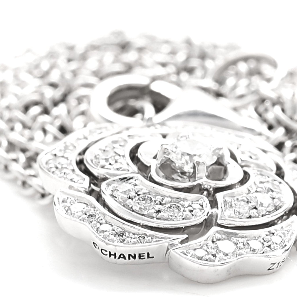 18K White Gold Diamond Bouton de Camelia Pendant Necklace