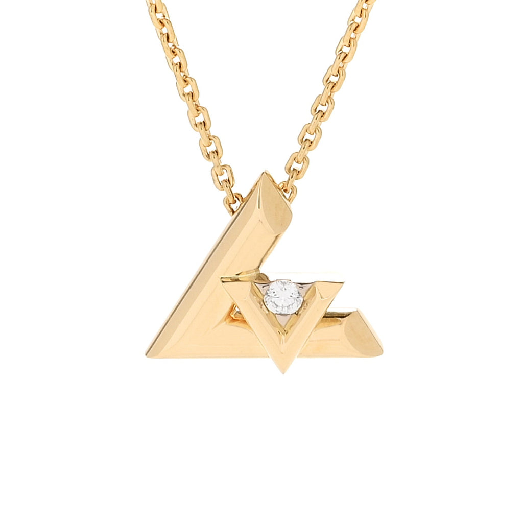 18K Yellow Gold Diamond Small LV Volt One Pendant Necklace