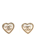 Pearl CC Heart Earrings Gold