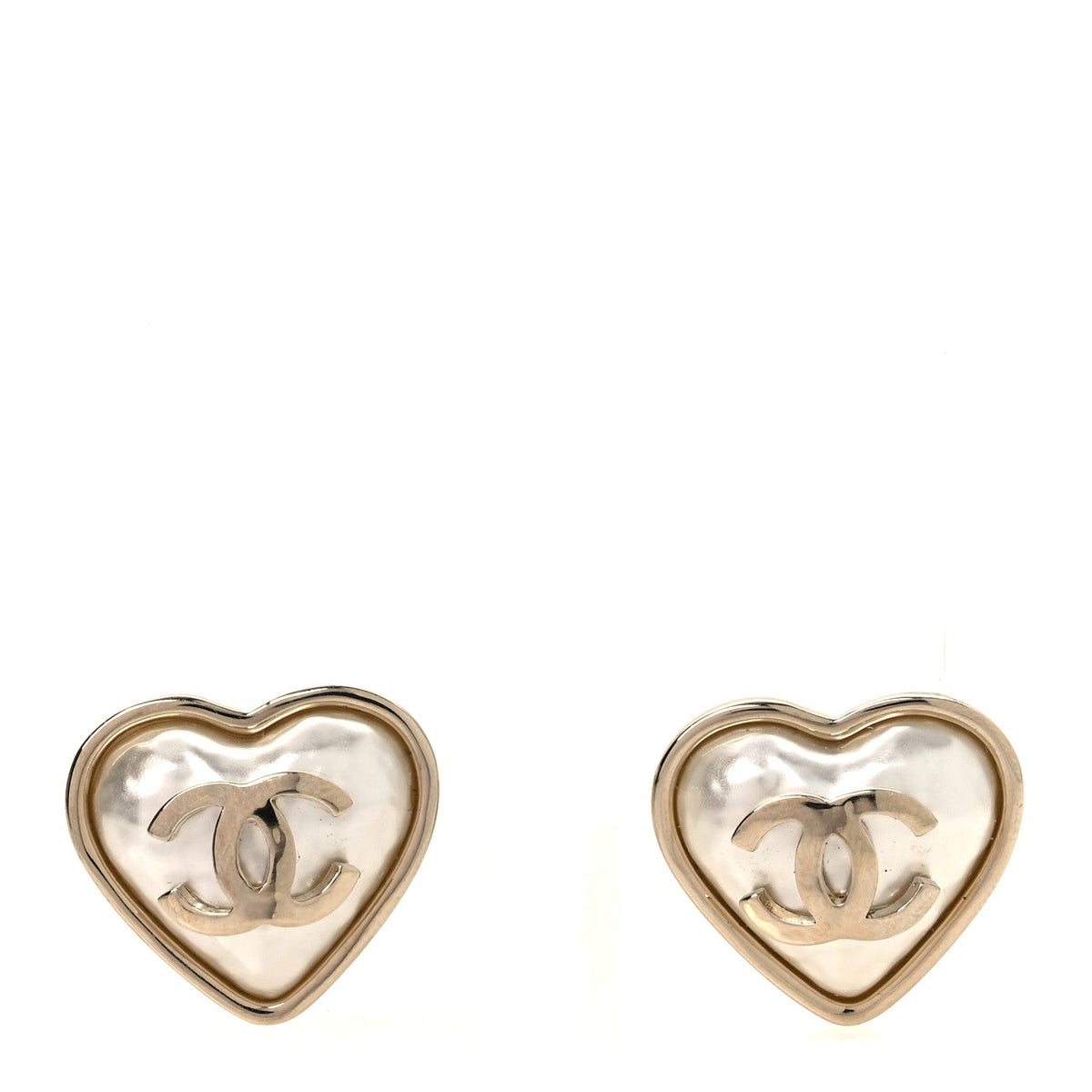 Pearl CC Heart Earrings Gold