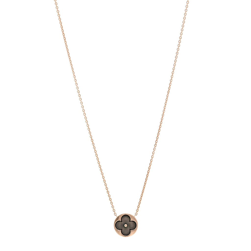 18K Pink Gold Grey Mother Of Pearl Blossom Sun Pendant Necklace