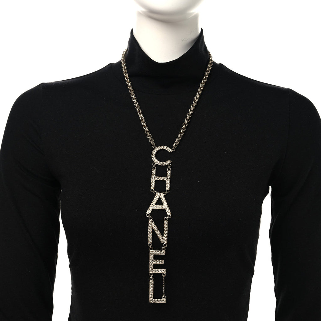 Metal Crystal Cha-Nel Logo Necklace Gold