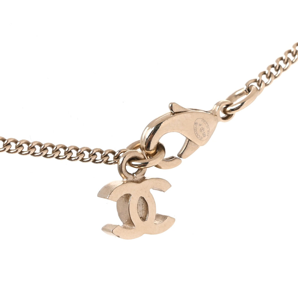 Baguette Crystal Quilted CC Pendant Necklace Gold