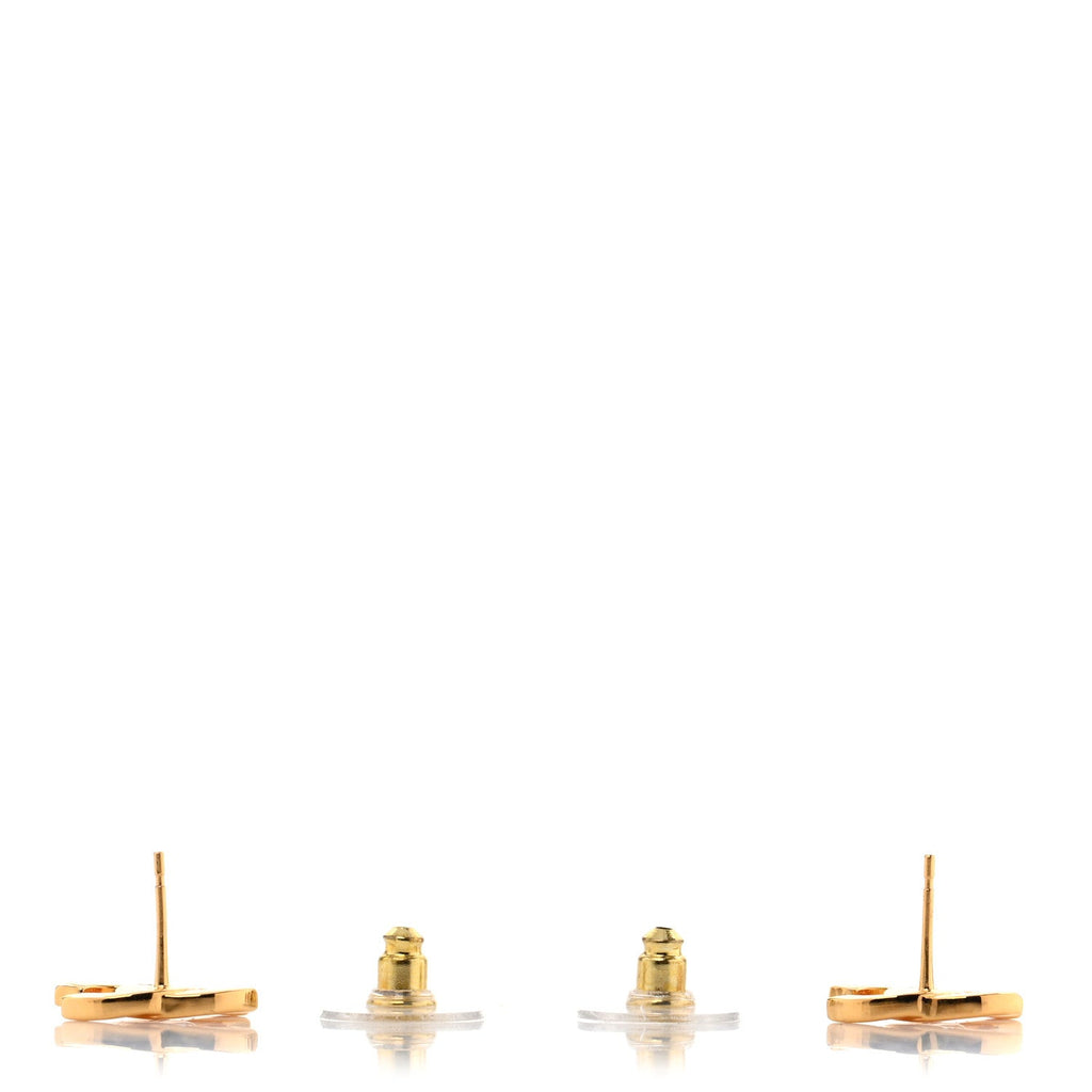 Metal CC Paris Button Stud Earrings Gold