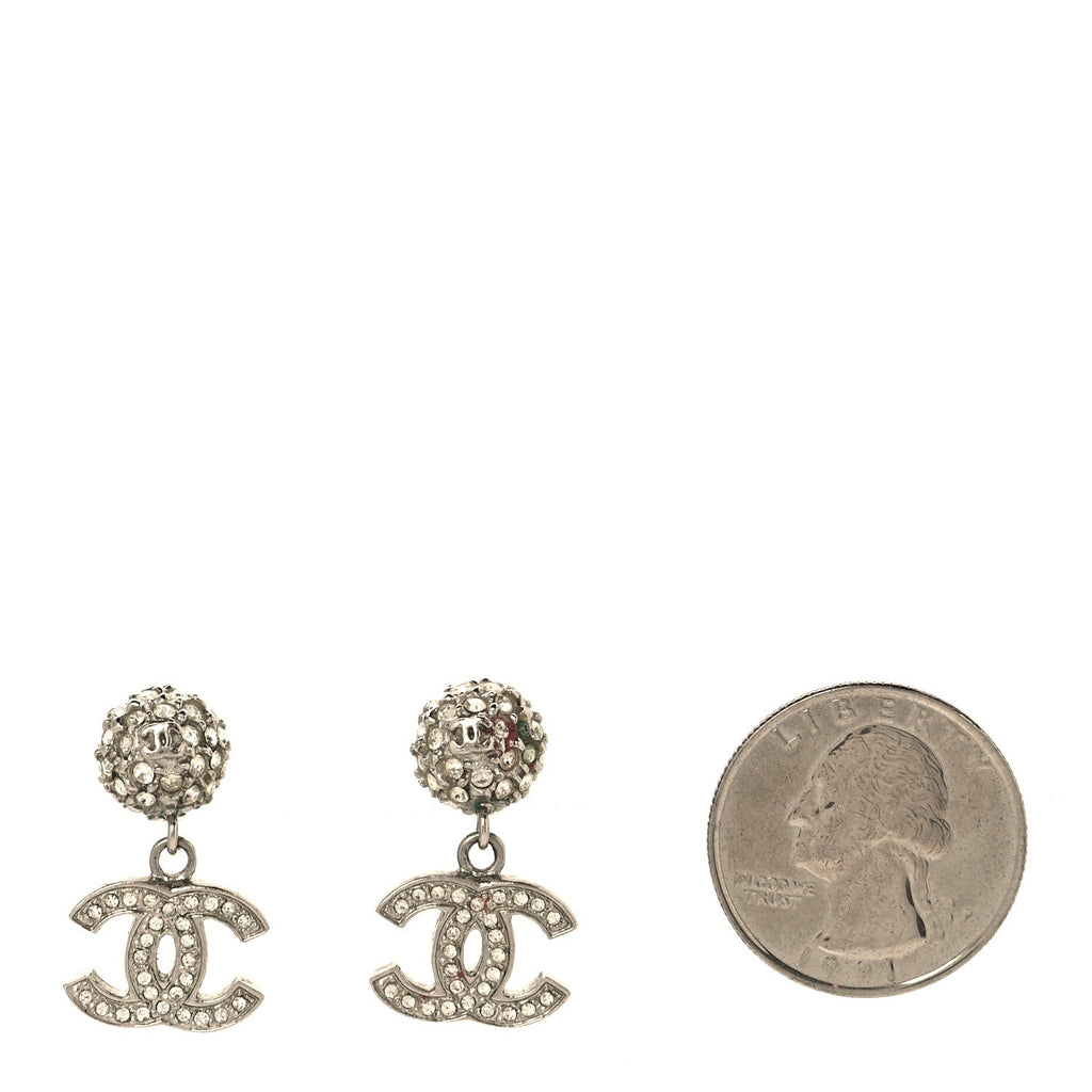 Crystal CC Drop Earrings Silver
