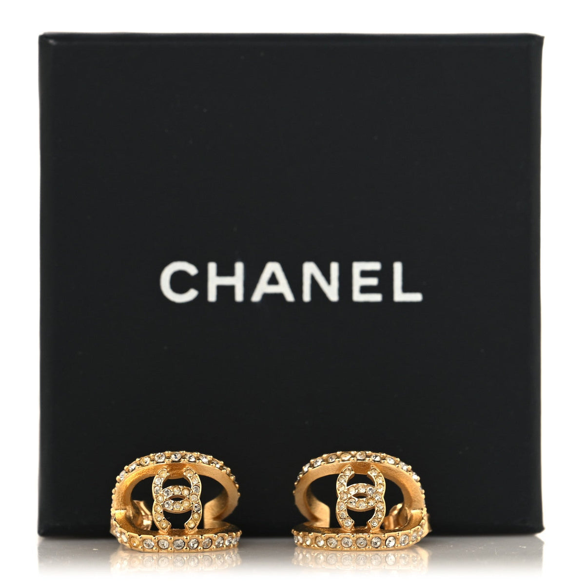 Crystal Strass CC Double Hoop Earrings Gold