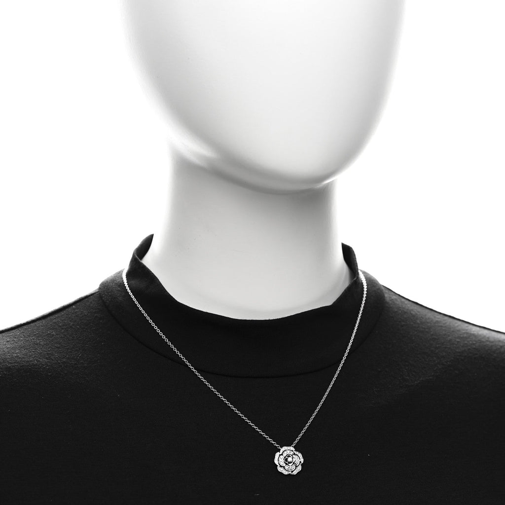 18K White Gold Diamond Bouton de Camelia Pendant Necklace
