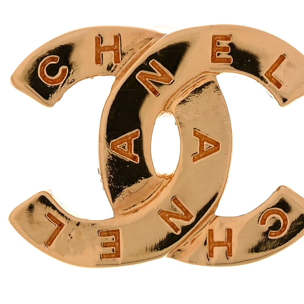 Metal CC Paris Button Stud Earrings Gold