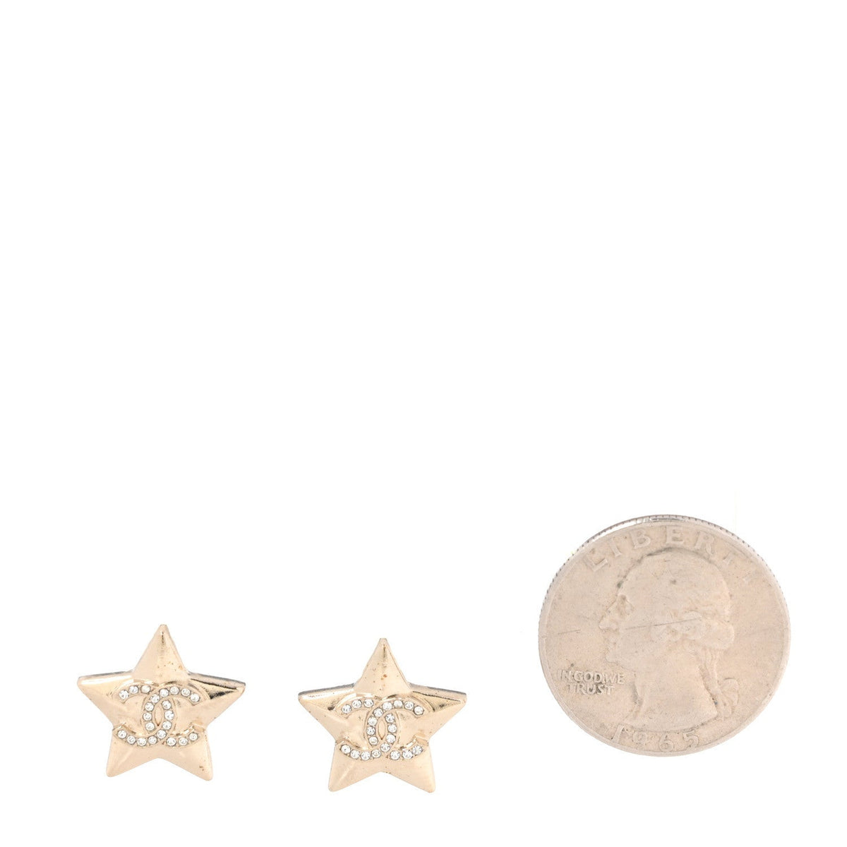 Metal Crystal CC Star Clip On Earrings Gold