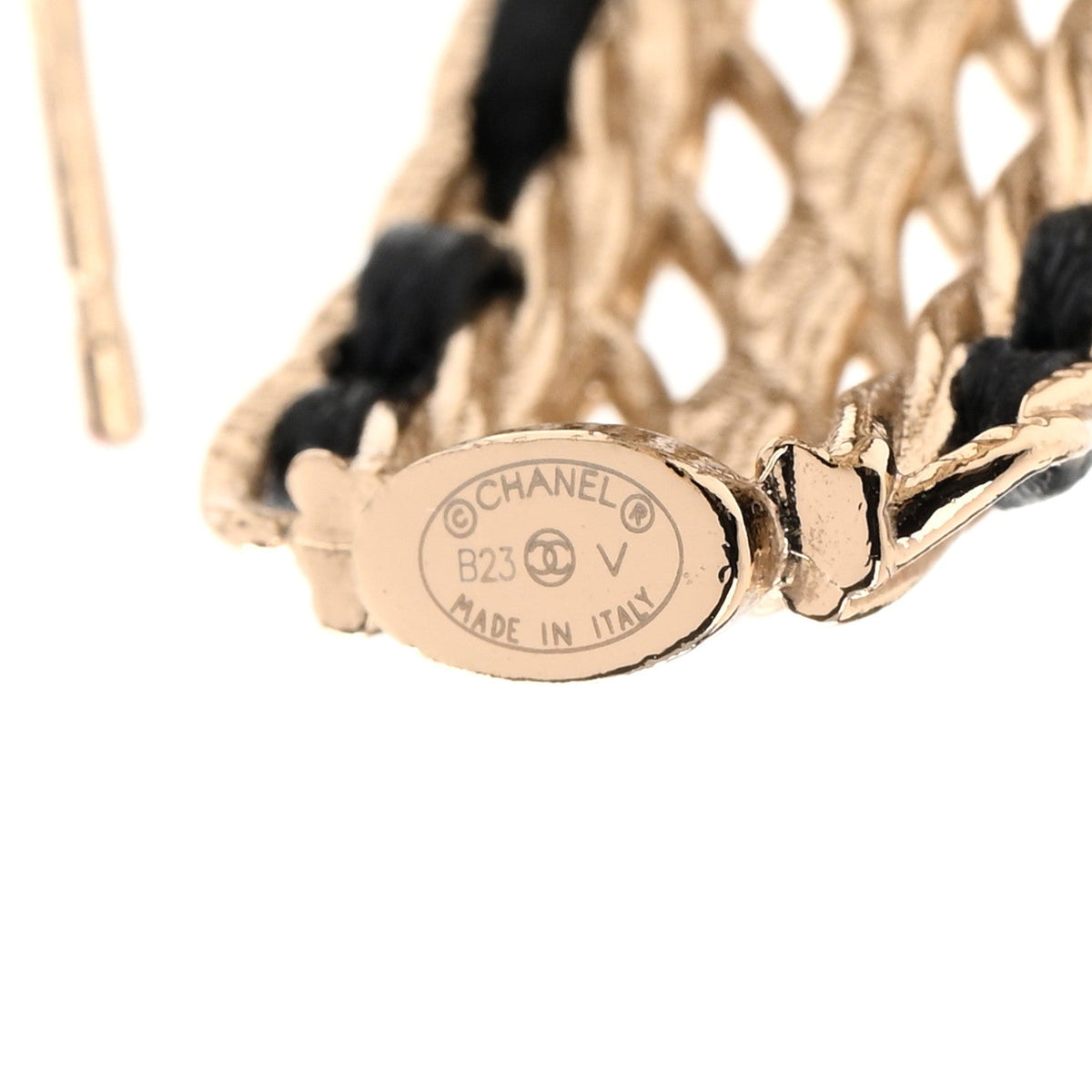 Crystal Lambskin CC Double Chain Hoop Earrings Gold Black
