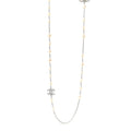 Graduated Pearl Crystal CC Long Necklace Silver