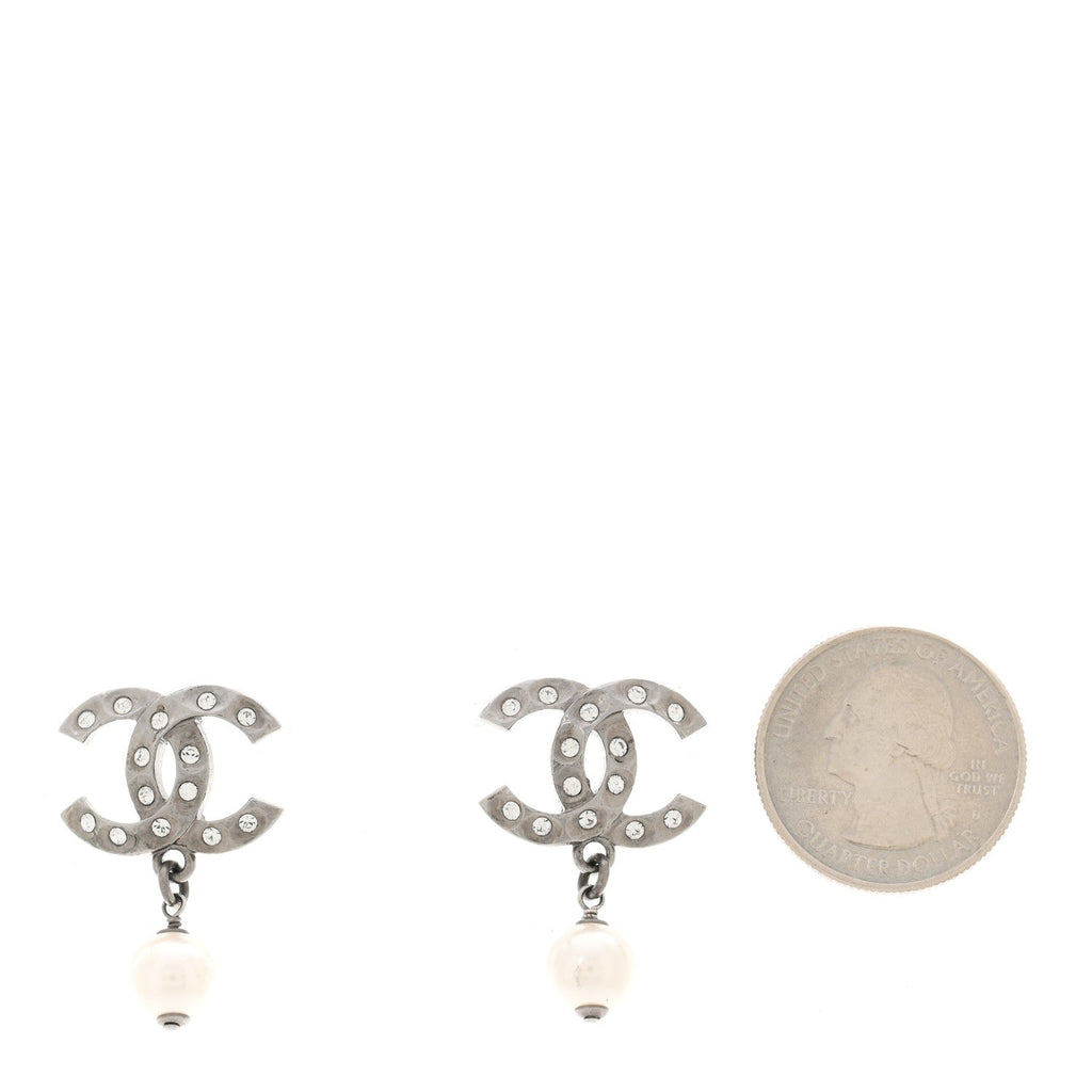 Ruthenium Crystal Pearl CC Drop Earrings