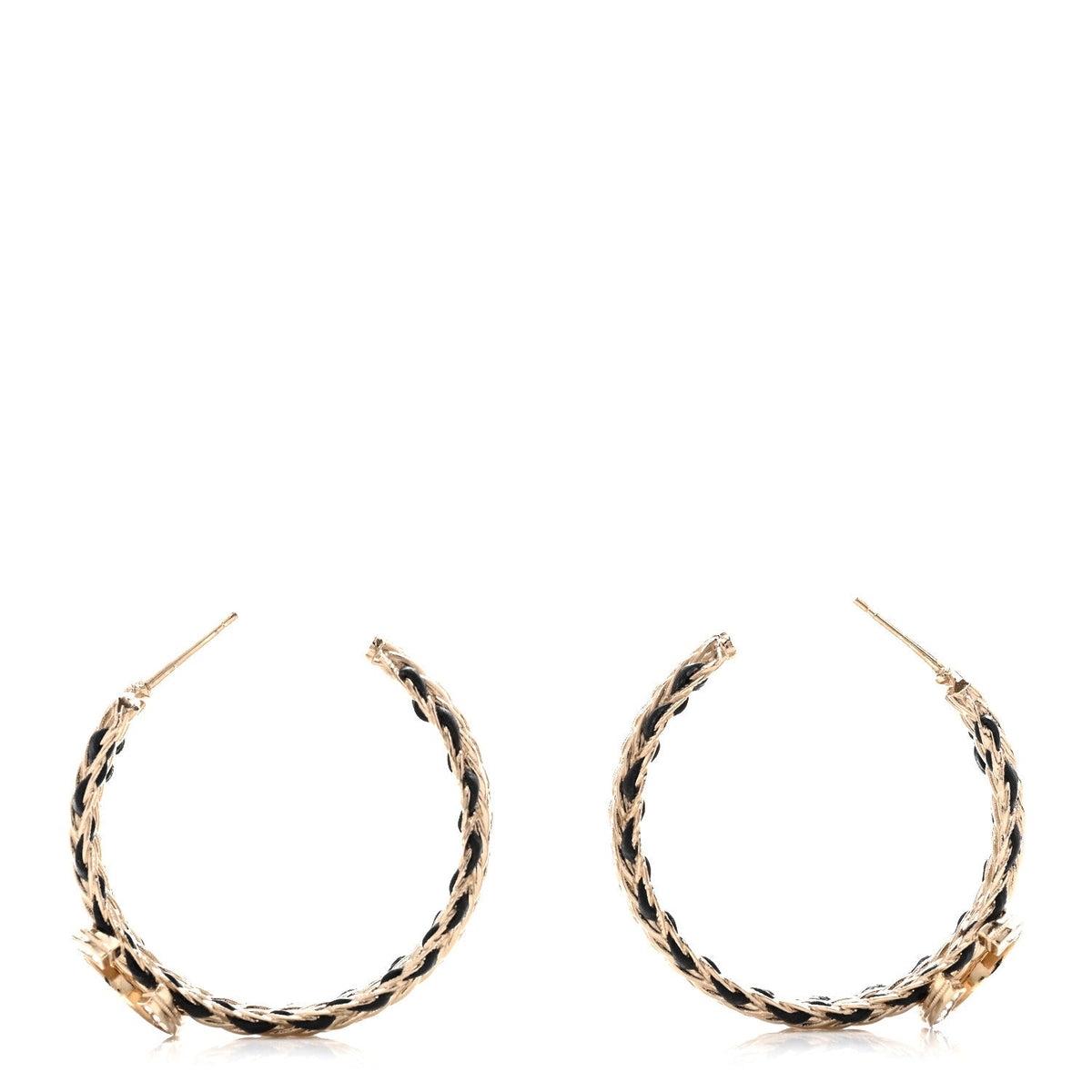 Crystal Lambskin CC Double Chain Hoop Earrings Gold Black