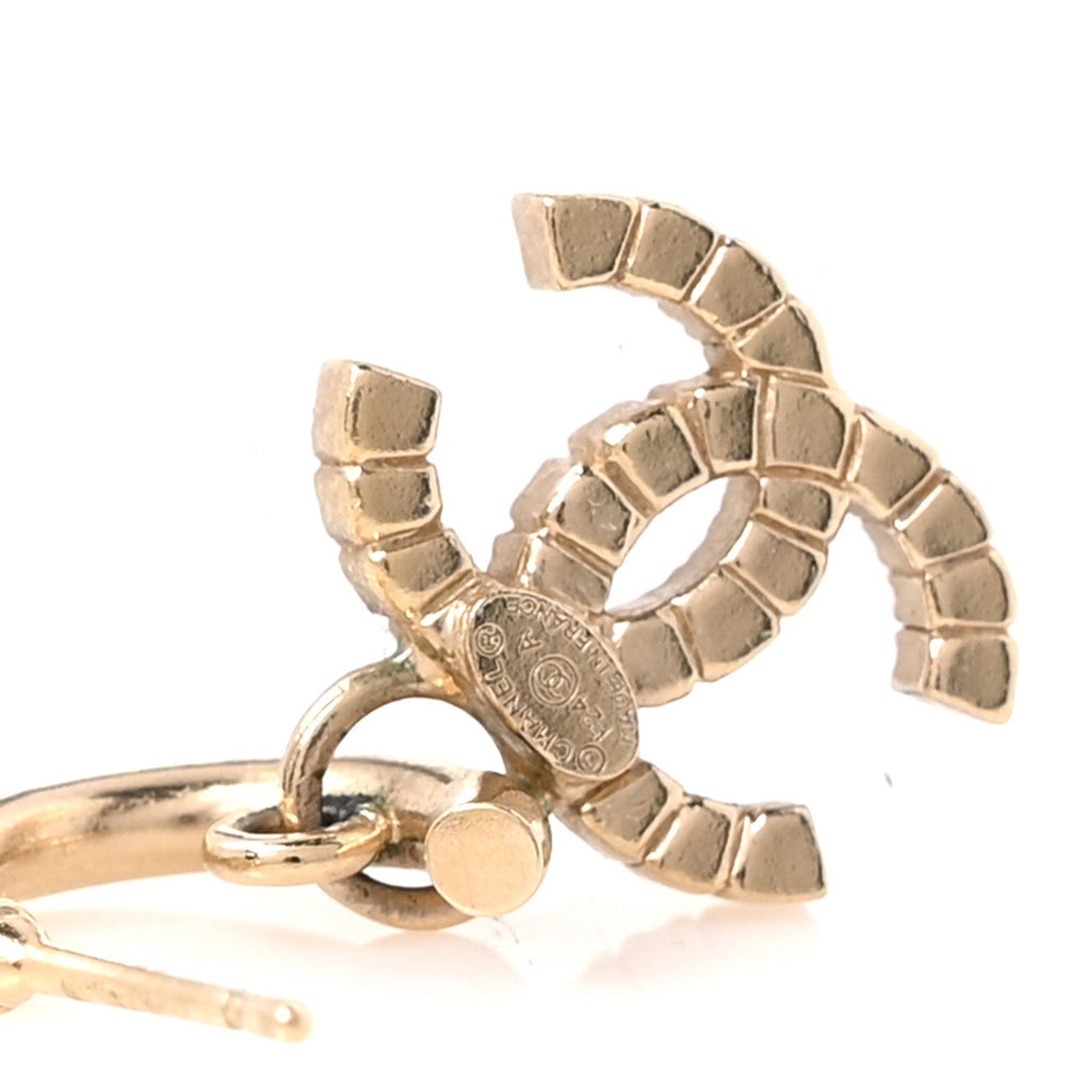 Metal Crystal CC Hoop Drop Earrings Gold