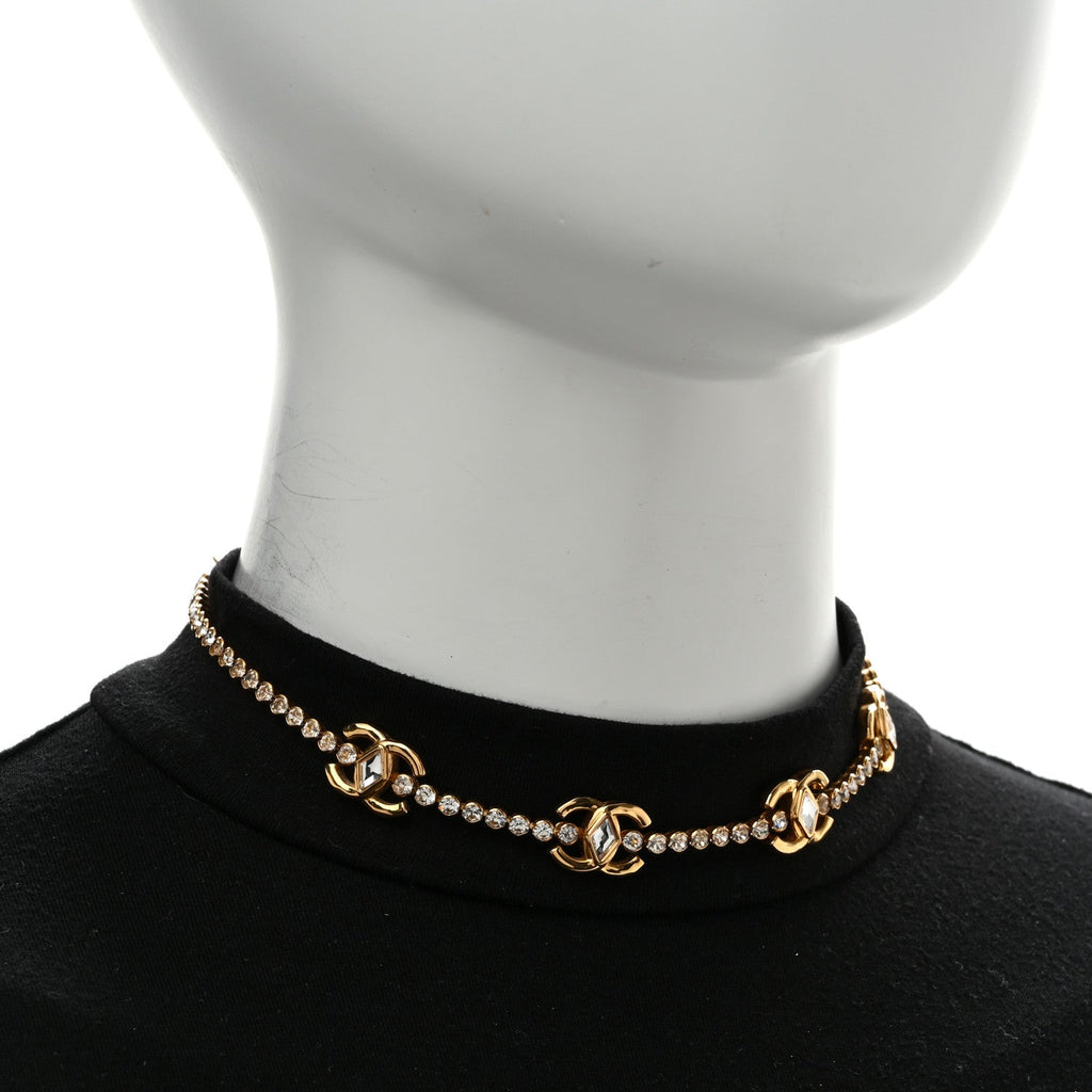 Metal Crystal CC Marquise Choker Gold