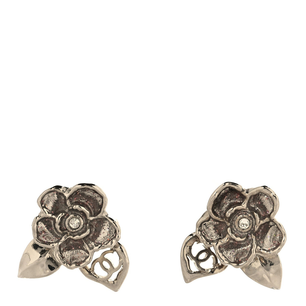 Crystal CC Camellia Earrings Silver