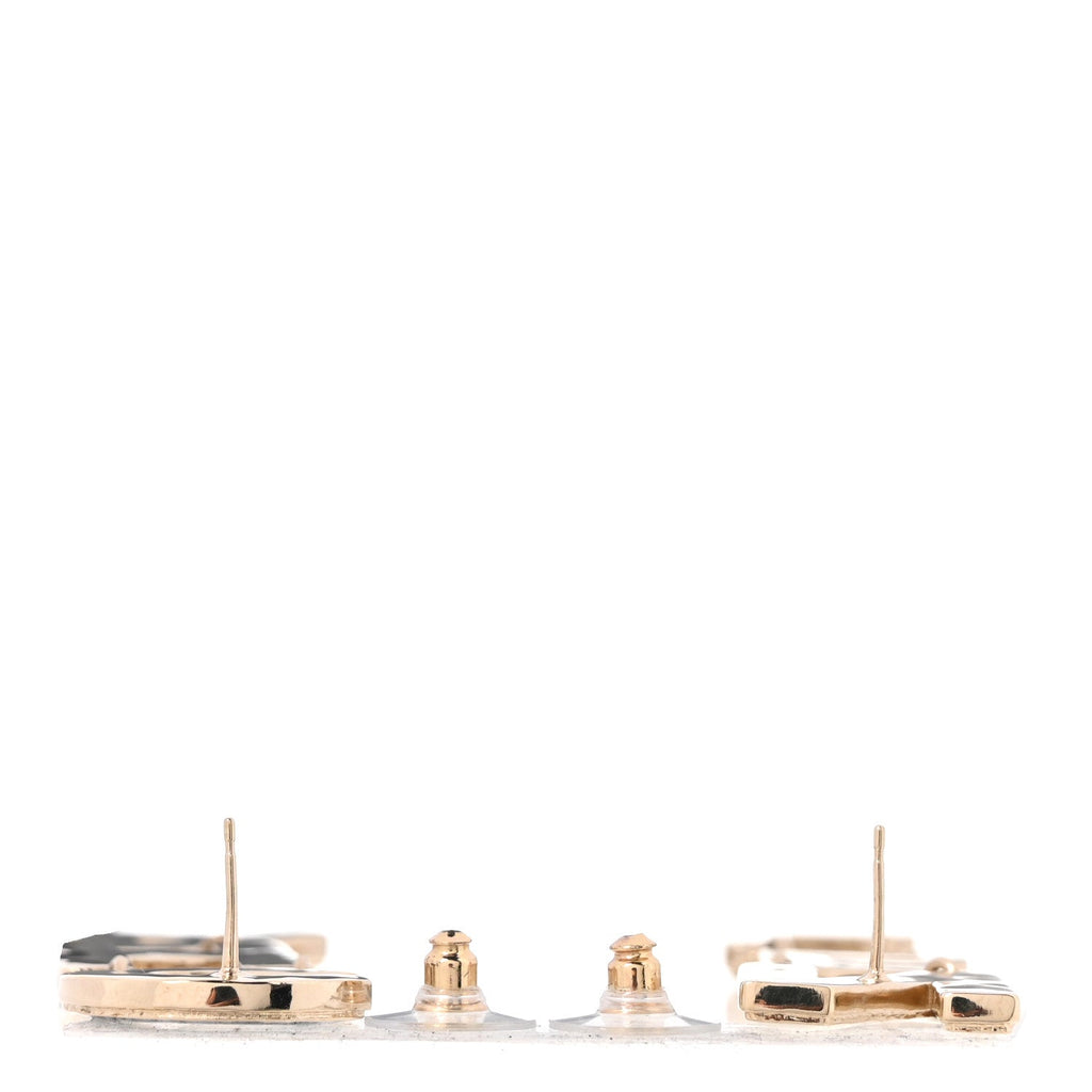 Metal Enamel Cha-Nel Logo Drop Earrings Black White