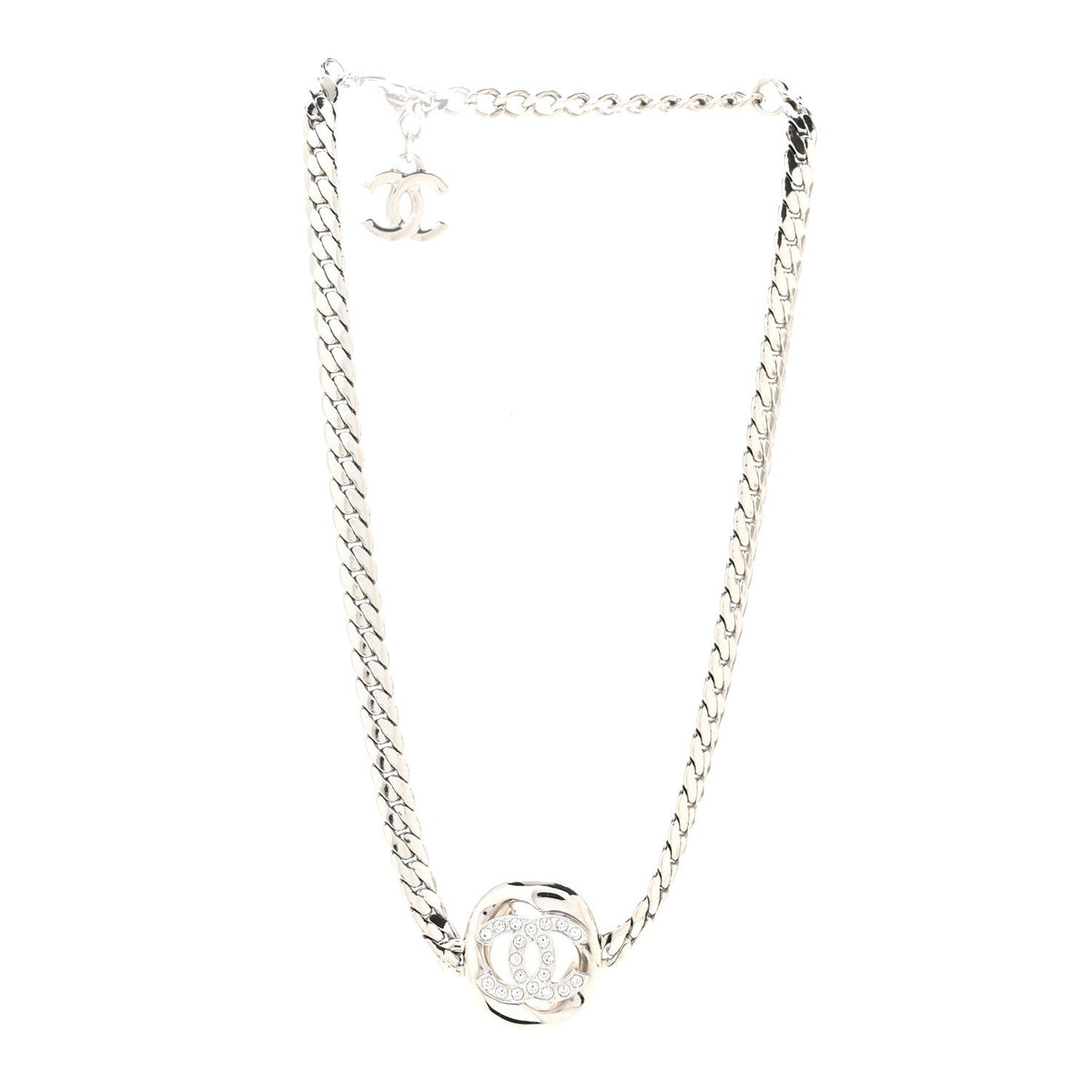 Metal Crystal CC Choker Necklace Silver