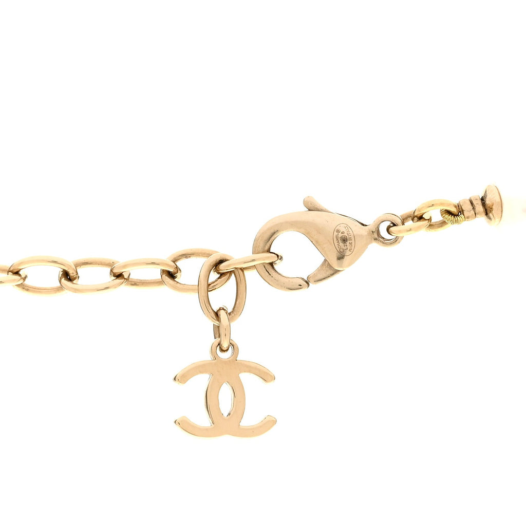 Pearl Crystal Logo Choker Gold Pearly White