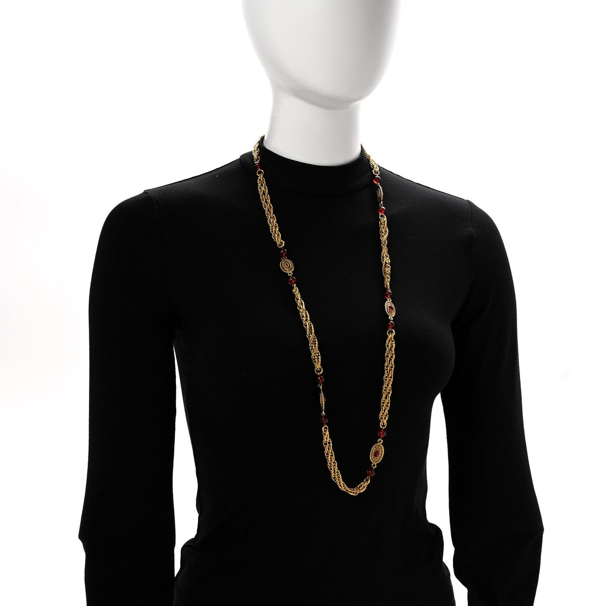 Gripoix Chicklet Sautoir Necklace Gold Red