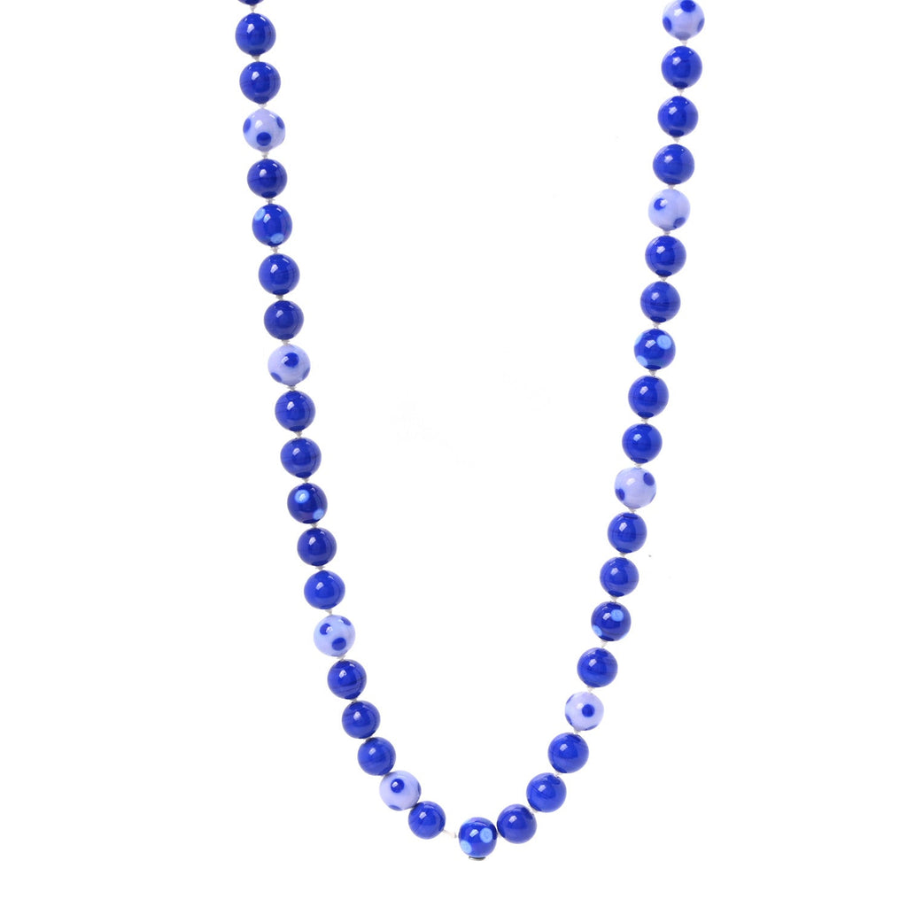 Pearl Beaded Ribbon Necklace Blue