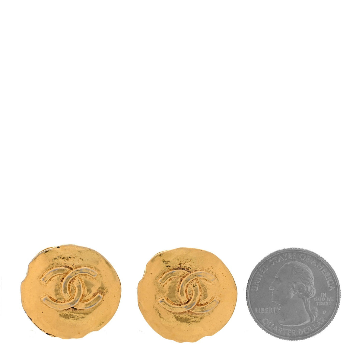 Round CC Clip On Earrings Gold
