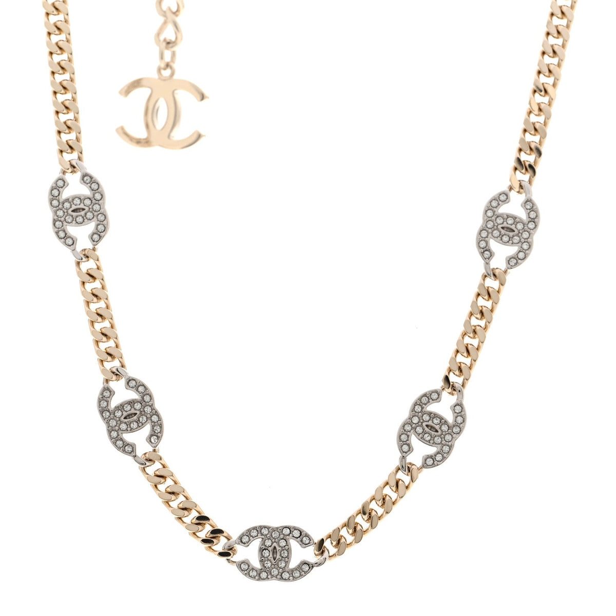 Crystal Chain Link CC Choker Gold Silver