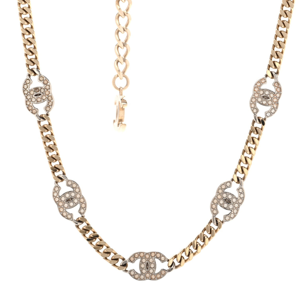 Crystal Chain CC Necklace Gold Silver