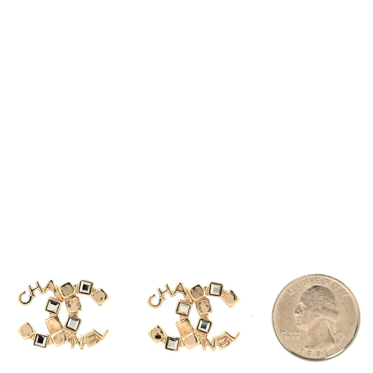 Baguette Crystal Logo CC Earrings Gold